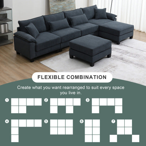 133*65\" Corduroy Modular Sectional Sofa,U Shaped Couch with Armrest Bags,6 Seat Freely Combinable Sofa Bed,Comfortable and Spacious Indoor Furniture for Living Room, 2 Colors
